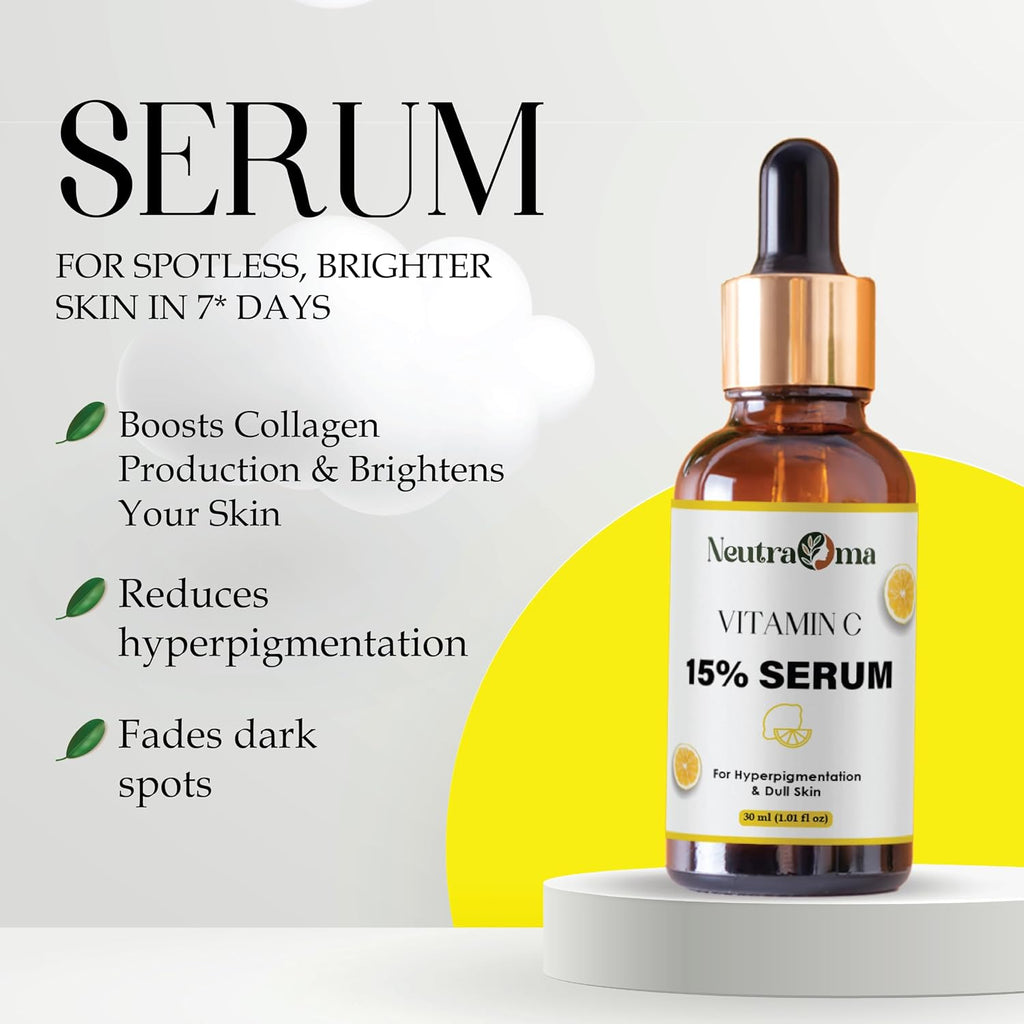 Vitamin C 15% Glow Serum | Targets Dark Spots, Pigmentation & Sun Damage | Radiance Enhancing Facial Treatment | 30ml