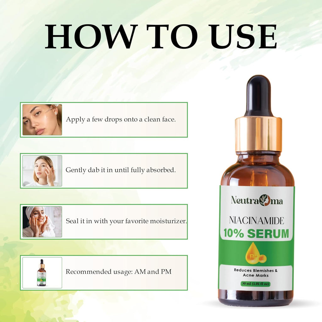 Niacinamide 10% Serum for Dark Spots, Acne Marks & Uneven Skin Tone | Vitamin B3 Brightening Face Serum | Oil Control, Pore Minimizer | 30ml Paraben-Free, Unscented