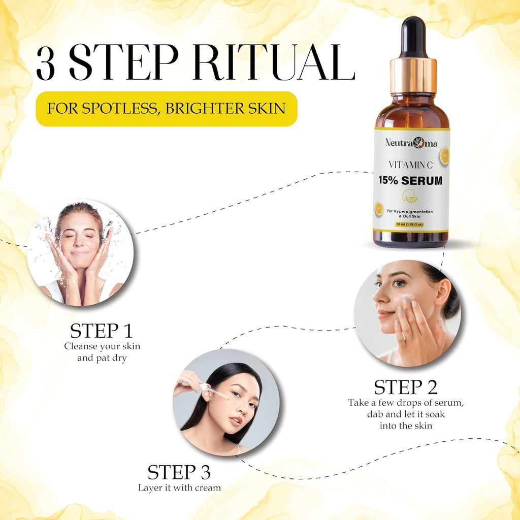 Vitamin C 15% Glow Serum | Targets Dark Spots, Pigmentation & Sun Damage | Radiance Enhancing Facial Treatment | 30ml