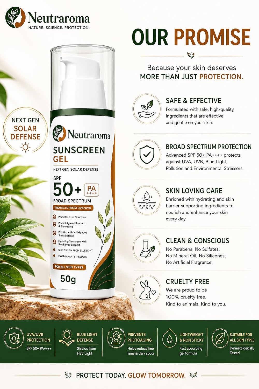 Sunscreen Gel SPF 50+ PA++++ | Broad Spectrum UVA & UVB Protection | Lightweight Non-Greasy Daily Sun Care Gel | Hydrating Formula with Skin Barrier Support | Suitable for All Skin Types | 50g