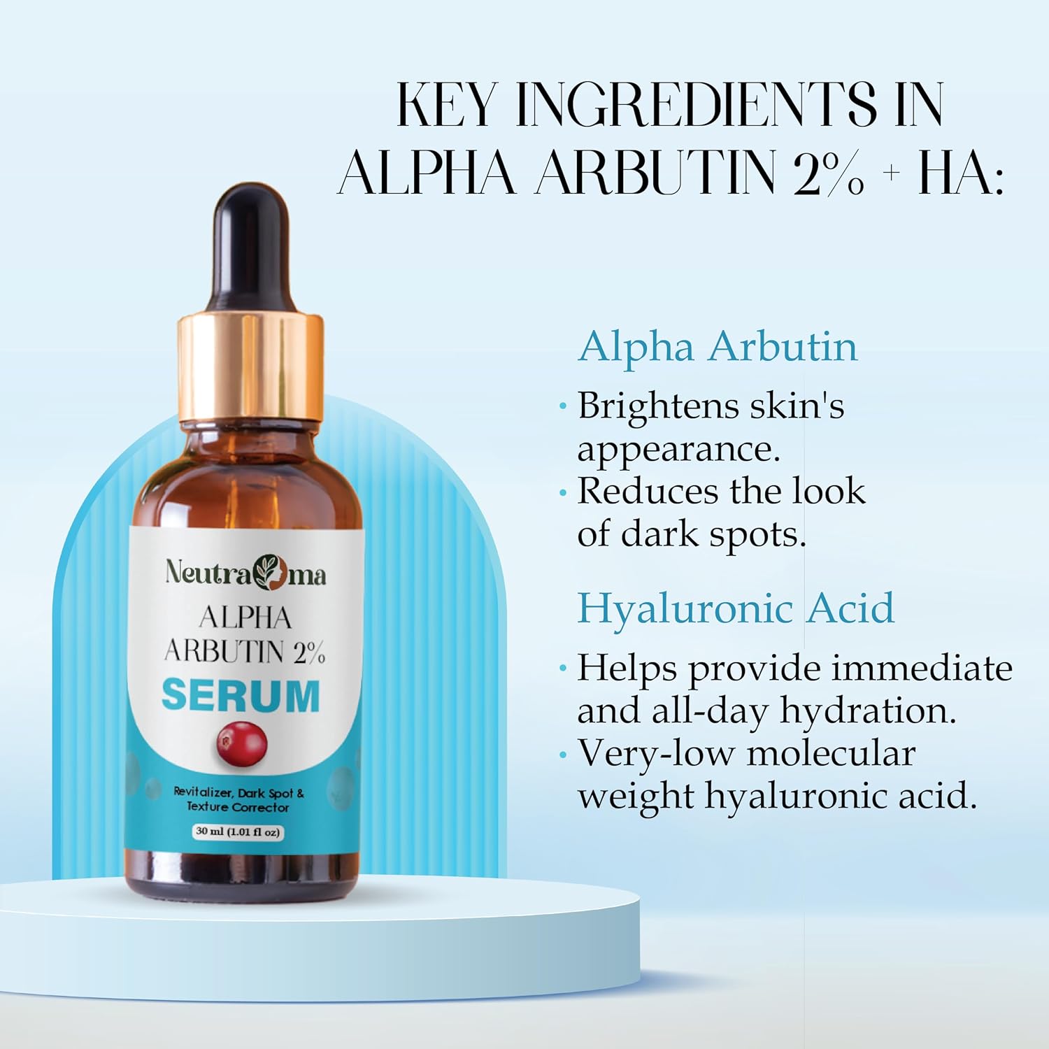 Alpha Arbutin 2% Serum for Dark Spots, Pigmentation & Uneven Skin Tone | Brightening Face Serum with Texture Corrector | Fast Absorbing, Lightweight Formula | 30ml