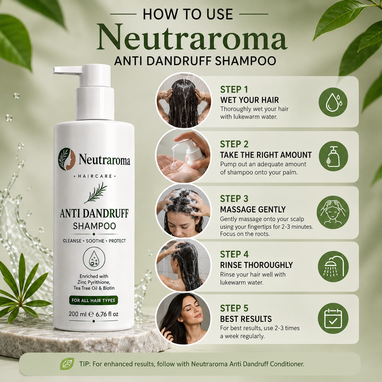 Neutraroma Advanced Anti-Dandruff Shampoo | Flake-Free Hair, Healthy Scalp & Nourished Roots | For All Hair Types | 200ml