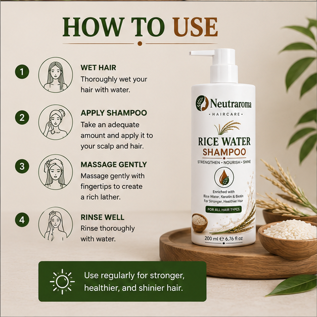 Neutraroma Rice Water Shampoo – Strengthen, Nourish & Shine | Powered by Rice Water, Keratin, Biotin & Rosemary for Stronger, Healthier Hair