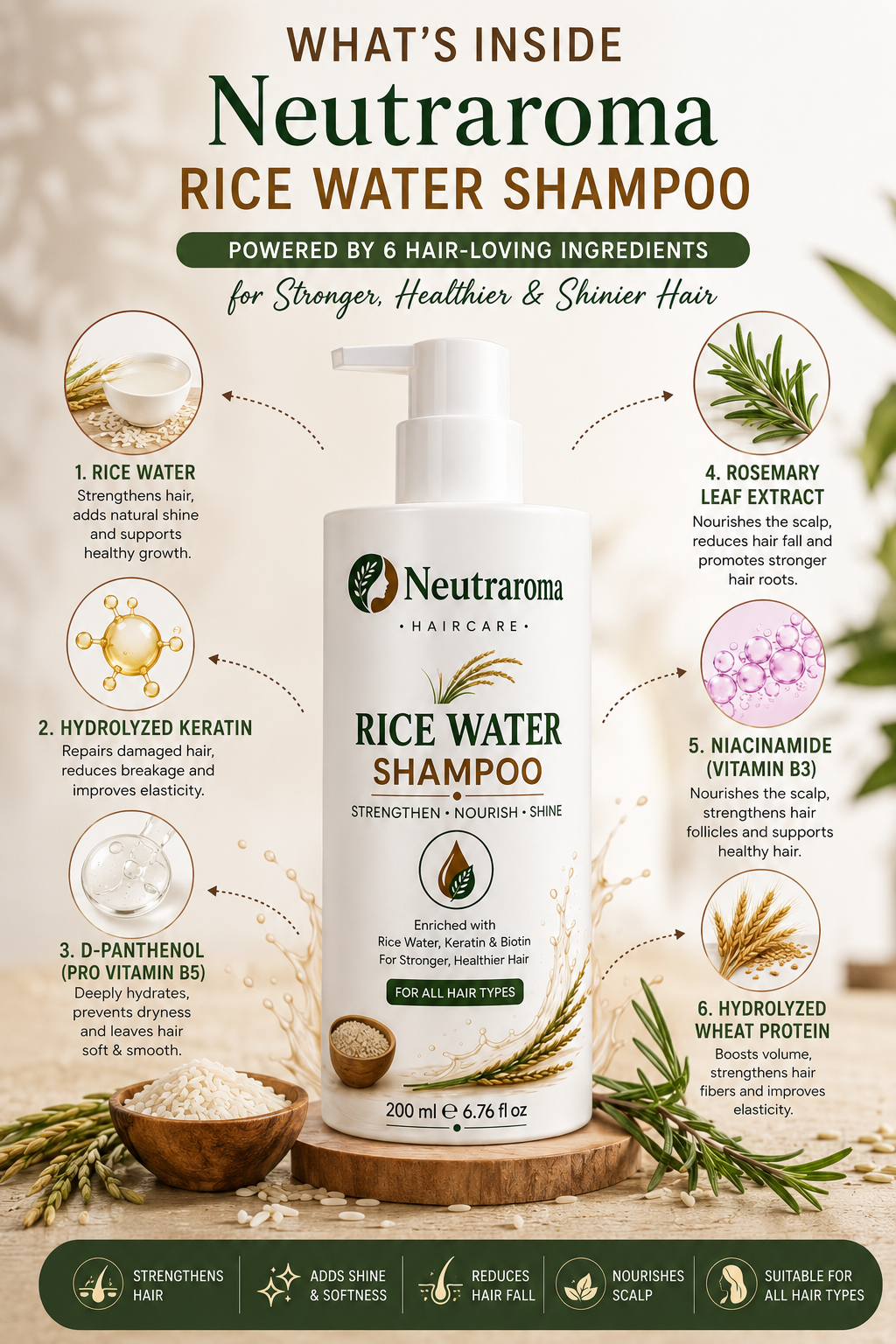 Neutraroma Rice Water Shampoo – Strengthen, Nourish & Shine | Powered by Rice Water, Keratin, Biotin & Rosemary for Stronger, Healthier Hair