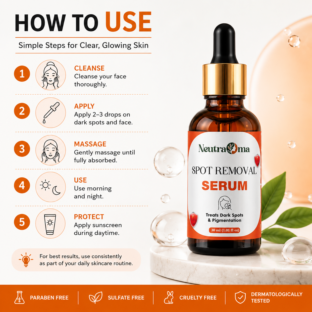 Neutraroma Spot Removal Serum – Dark Spot & Pigmentation Correcting Facial Serum for Brighter, Even-Toned Skin, 30ml Dropper Bottle