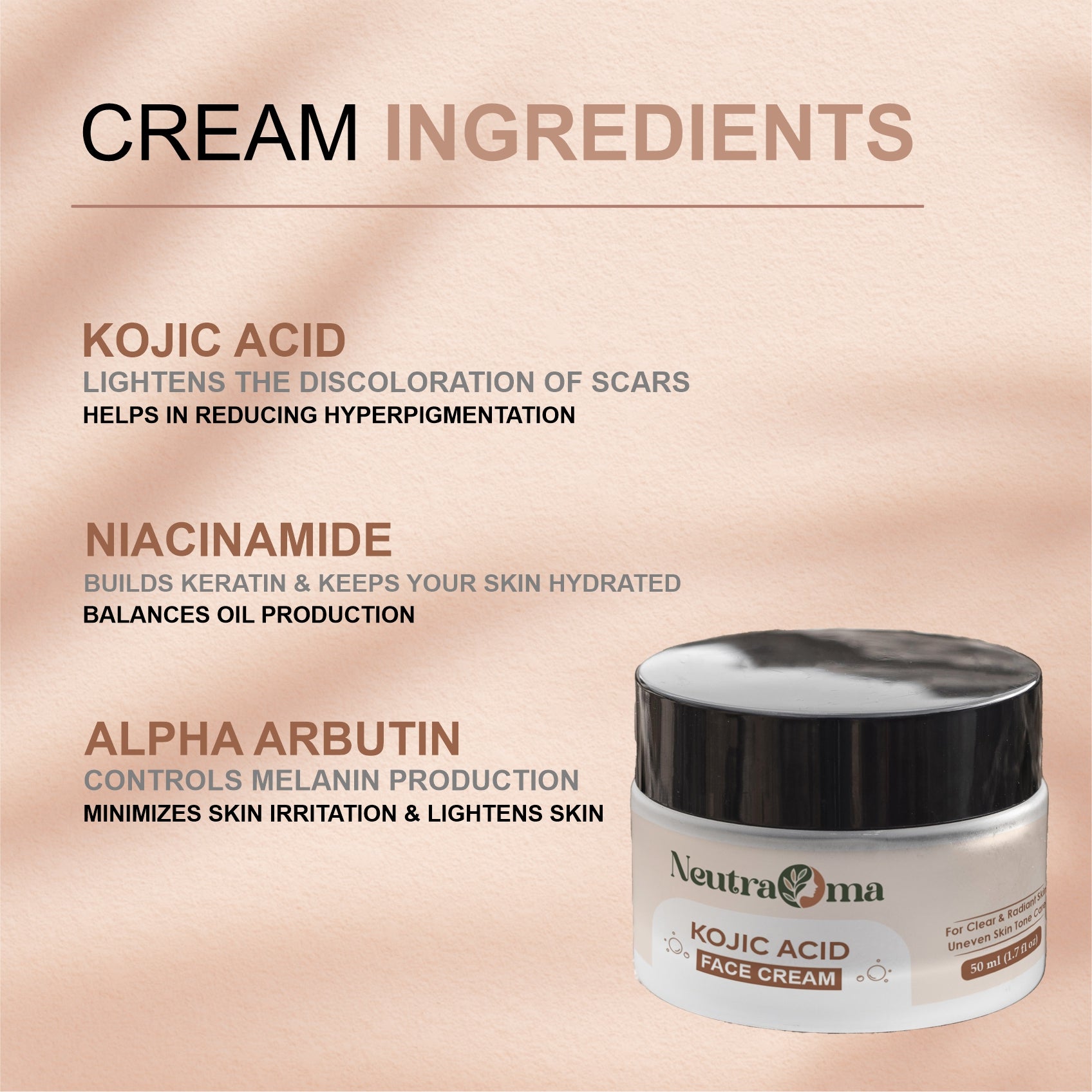 Kojic Acid Cream – Fade Dark Spots, Brighten Skin & Even Tone | Advanced Pigmentation Repair Face Cream | Glowing Skin Formula