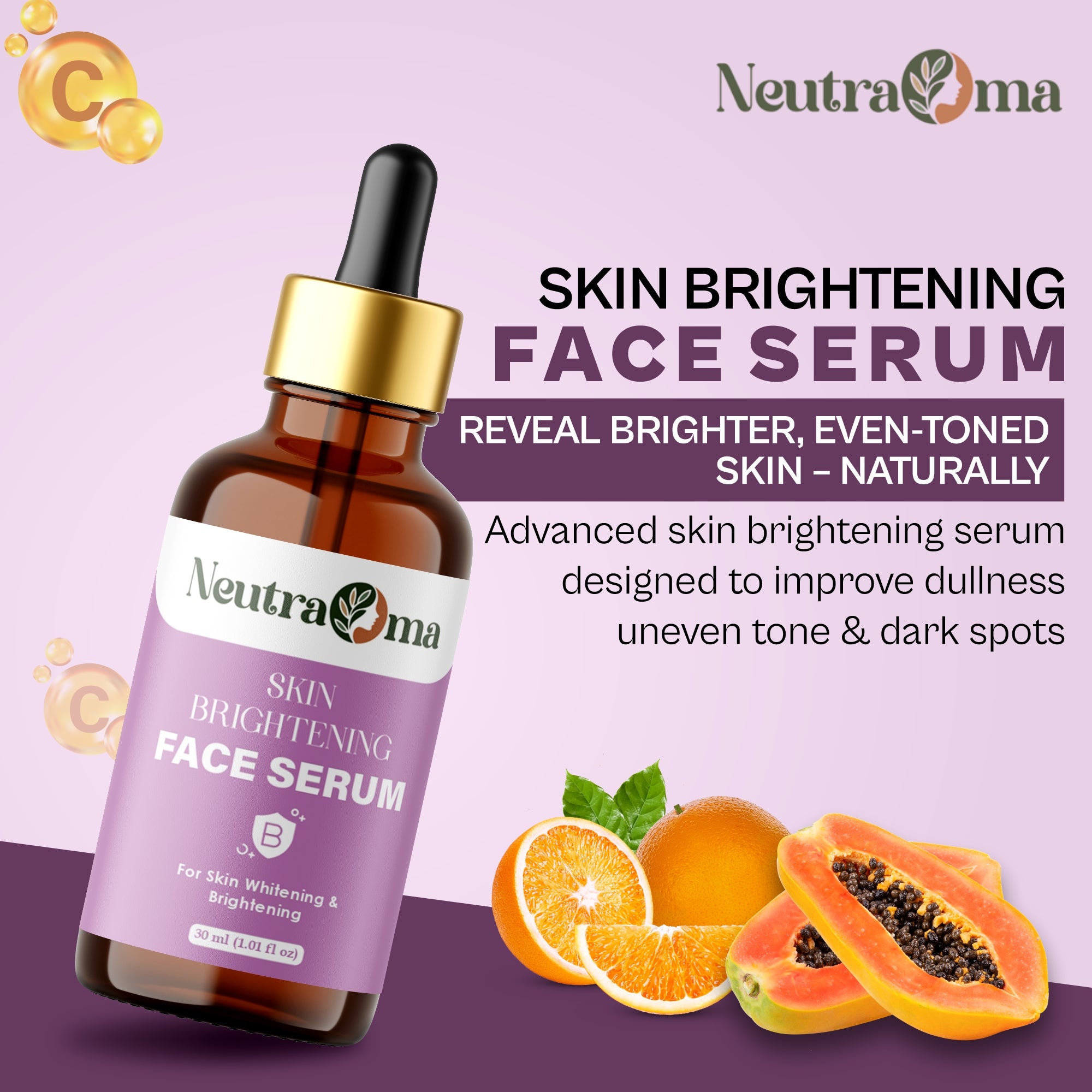 Vitamin C & Niacinamide Face Serum – Targets Dark Spots, Dullness & Uneven Tone for Bright, Hydrated Skin, 30ml