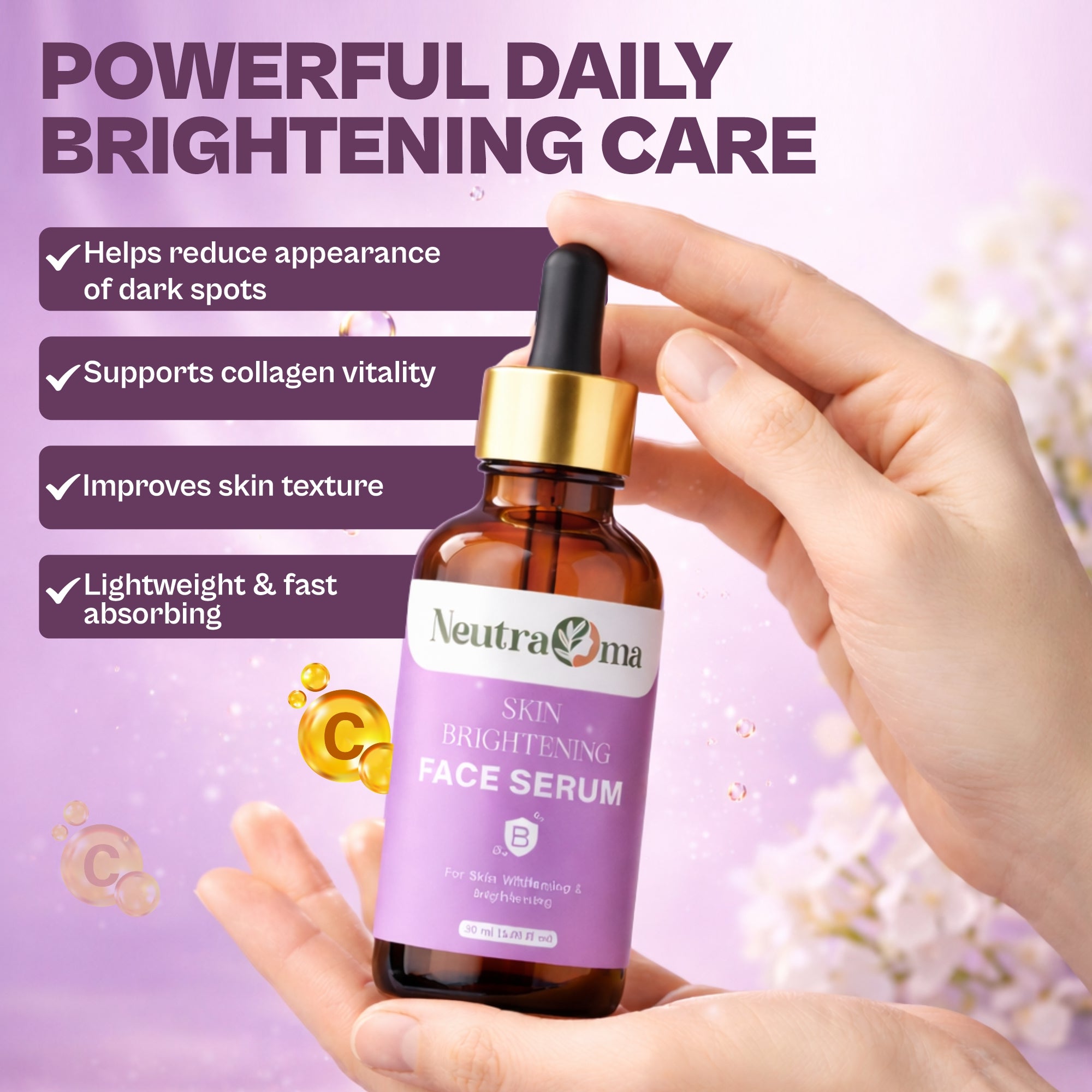 Vitamin C & Niacinamide Face Serum – Targets Dark Spots, Dullness & Uneven Tone for Bright, Hydrated Skin, 30ml