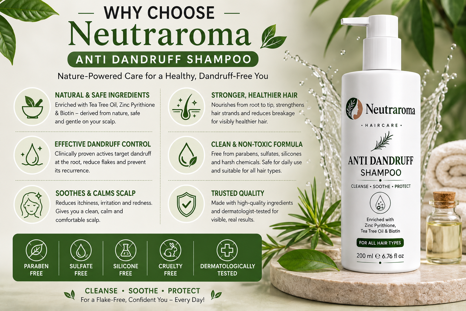 Neutraroma Advanced Anti-Dandruff Shampoo | Flake-Free Hair, Healthy Scalp & Nourished Roots | For All Hair Types | 200ml
